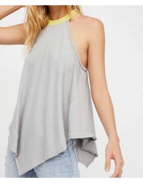 B098. Free People  We The Free Twin Peaks High Neck Halter Tank Top Gray Yellow